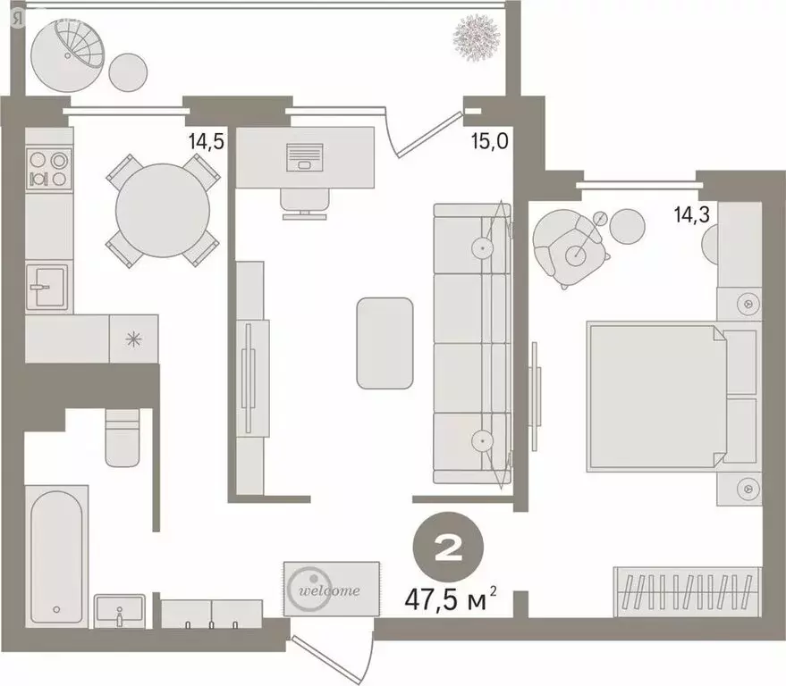 2-комнатная квартира: Екатеринбург, улица Черепанова, 12 (47.5 м) - Фото 1