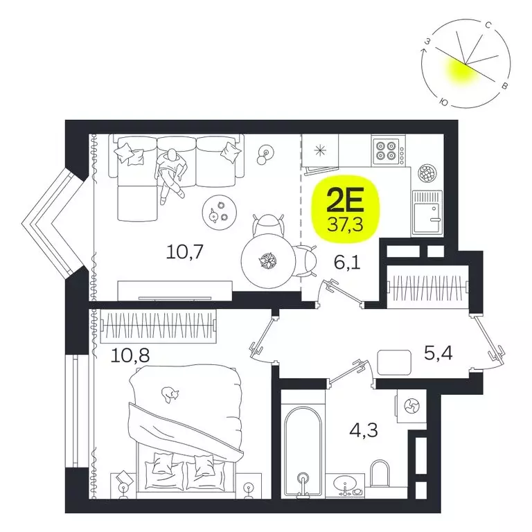 2-комнатная квартира: Екатеринбург, улица Титова, 19Б (37.3 м) - Фото 0