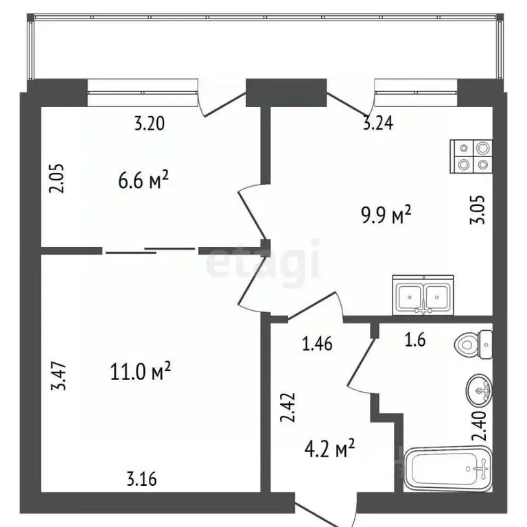 2-к кв. Крым, Симферопольский район, с. Мирное ул. Стадионная (42.7 м) - Фото 1