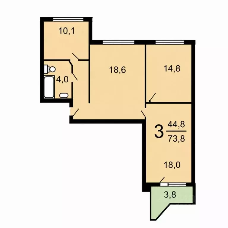 3-к кв. Москва Новокосинская ул., 20К2 (73.8 м) - Фото 2