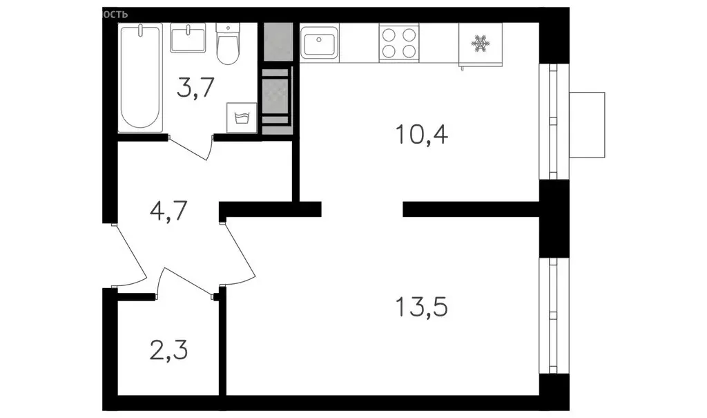 Квартира-студия: Москва, улица Берзарина, 32к4.2 (34.8 м) - Фото 0