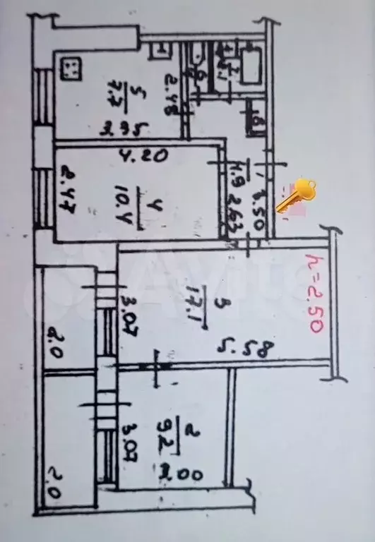 3-к. квартира, 56 м, 6/9 эт. - Фото 0