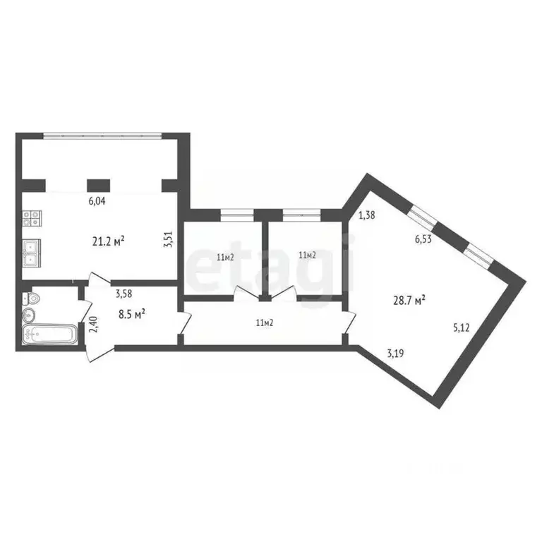 3-к кв. Тюменская область, Тюмень ул. Елизарова, 6 (97.6 м) - Фото 1