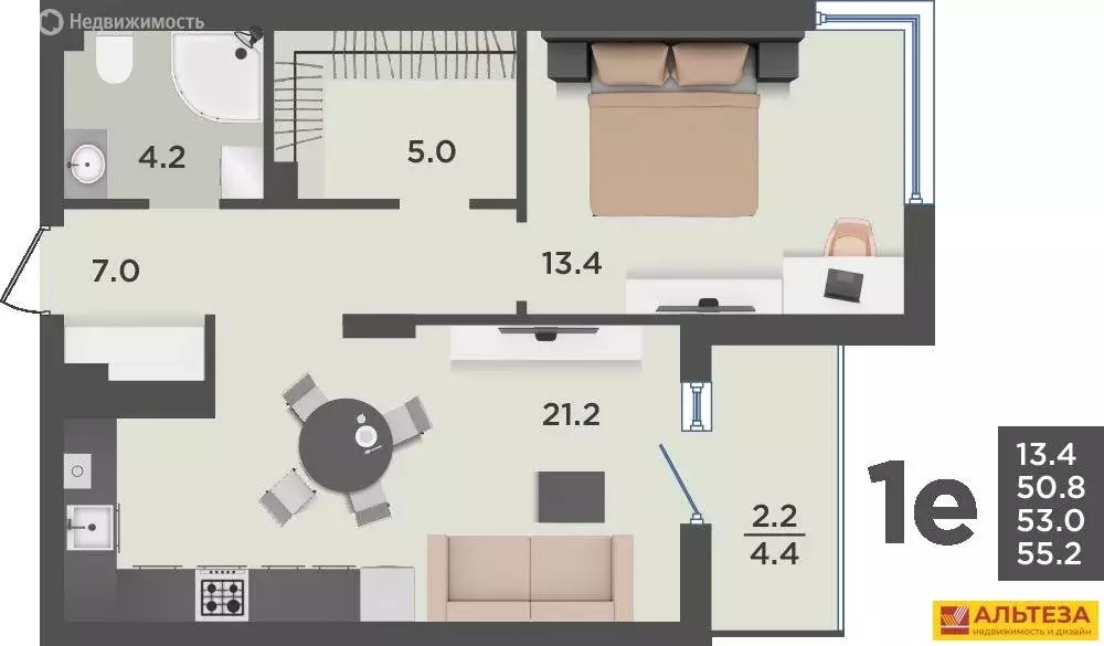 1-комнатная квартира: Васильково, Весенняя улица, 3 (53 м) - Фото 1