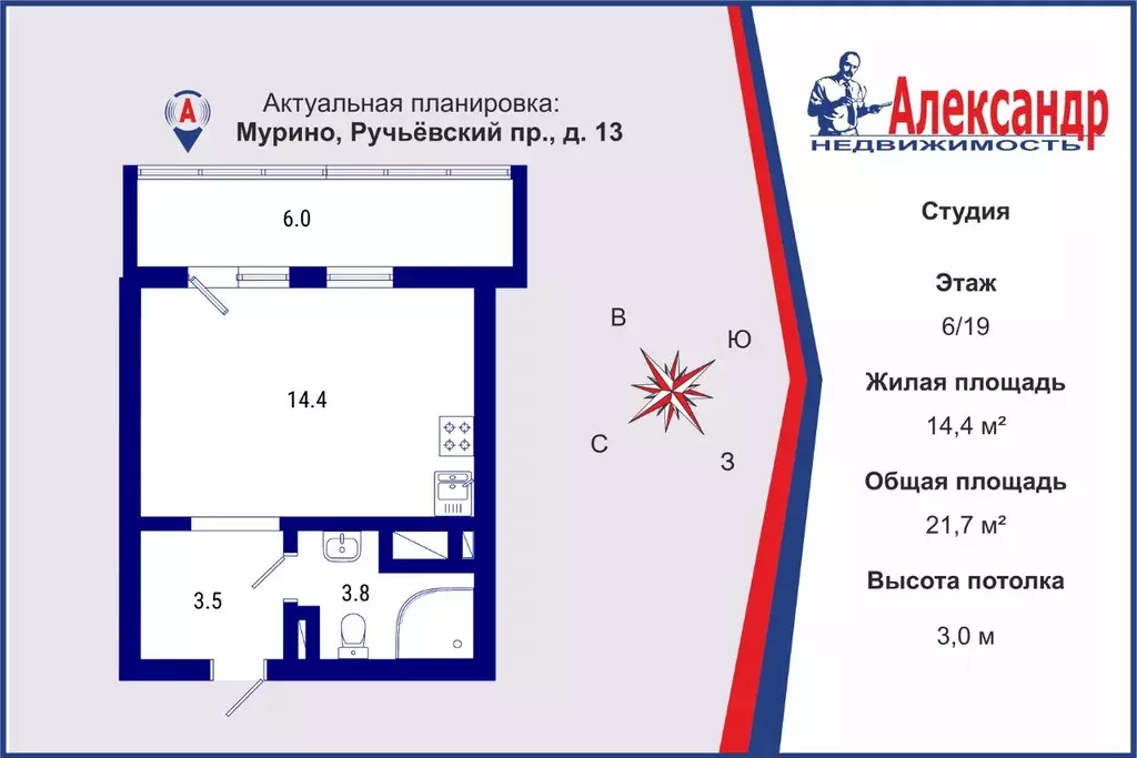 Студия Ленинградская область, Мурино Всеволожский район, просп. ... - Фото 1