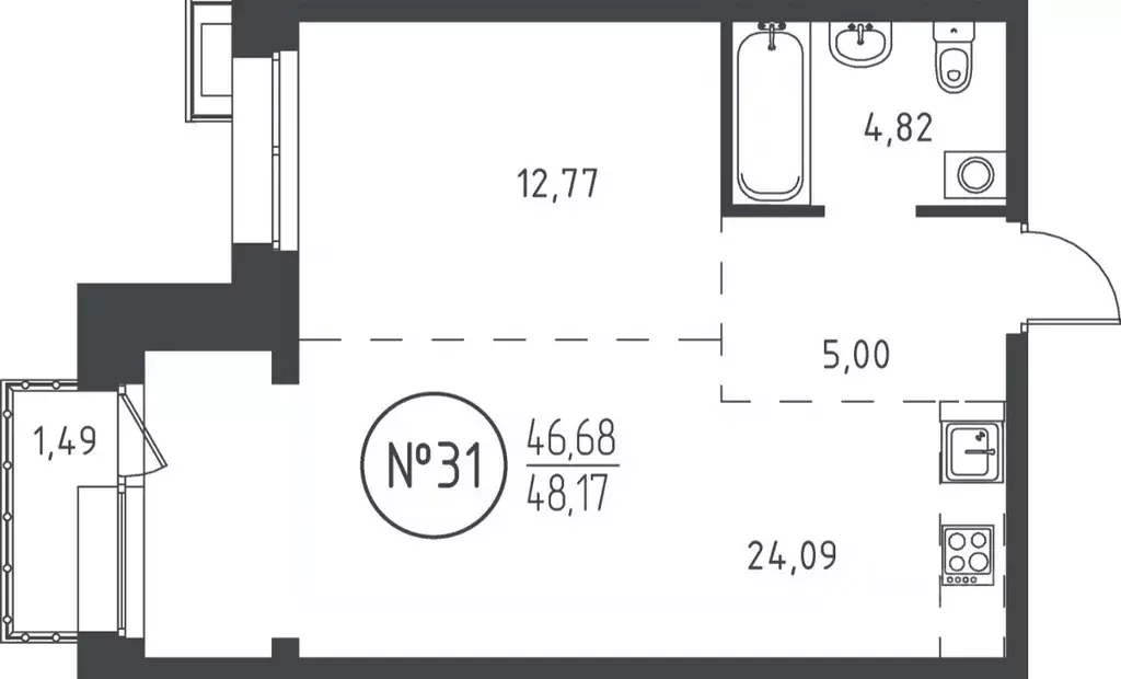 1-к кв. Иркутская область, Иркутск ул. Эдуара Дьяконова, 6 (47.88 м) - Фото 0