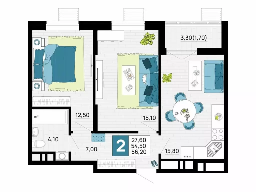 2-комнатная квартира: Тахтамукайский район, посёлок городского типа ... - Фото 1