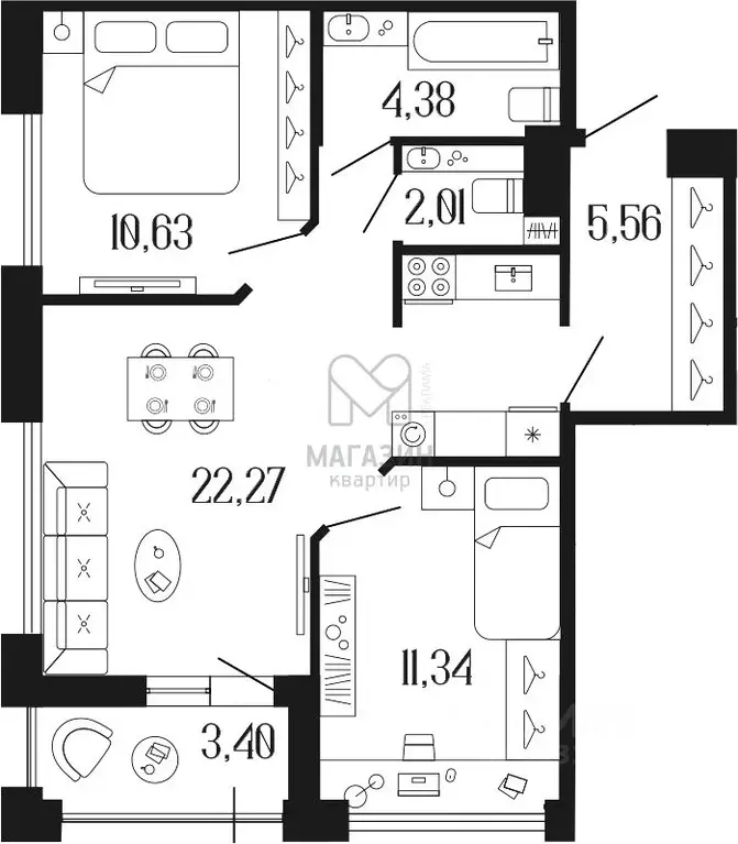 2-к кв. Санкт-Петербург ул. Коли Томчака (60.6 м) - Фото 1