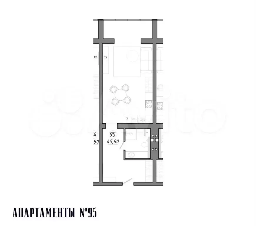 Апартаменты-студия, 46 м, 5/5 эт. - Фото 1