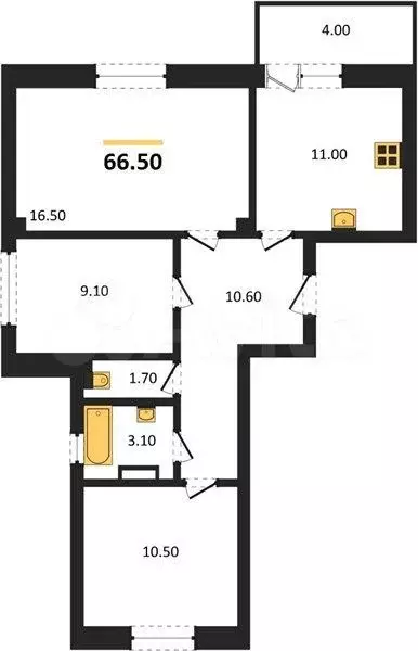 3-к. квартира, 66,5 м, 3/9 эт. - Фото 1