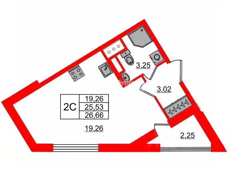 Студия Санкт-Петербург ул. Тосина, 6 (26.0 м) - Фото 2