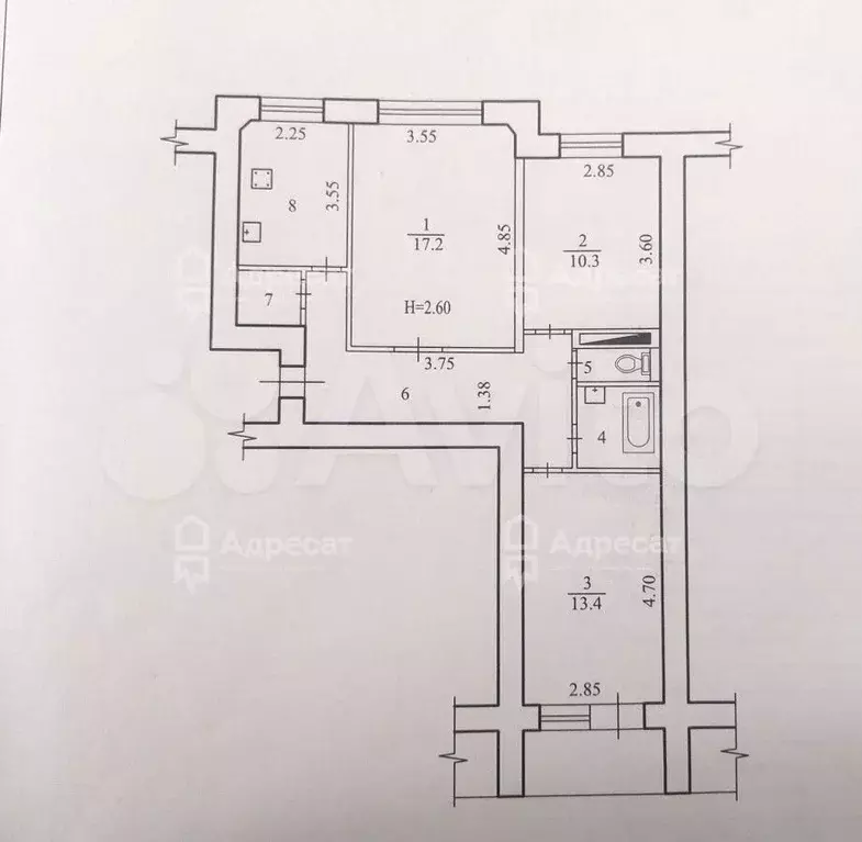 3-к. квартира, 64,8 м, 4/9 эт. - Фото 0