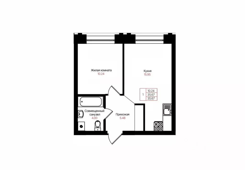 1-к кв. Татарстан, Казань Лето жилой комплекс (35.67 м) - Фото 1