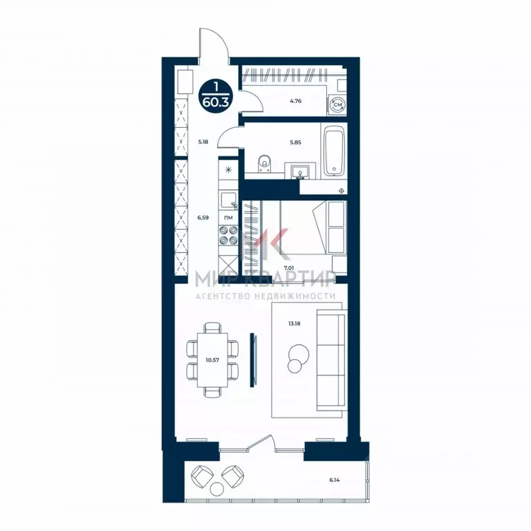 1-к кв. Хакасия, Абакан ул. Генерала Тихонова, 14 (60.3 м) - Фото 2