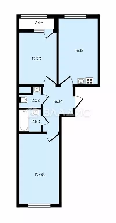 2-комнатная квартира: Санкт-Петербург, проспект Крузенштерна, 4 (57.3 ... - Фото 1