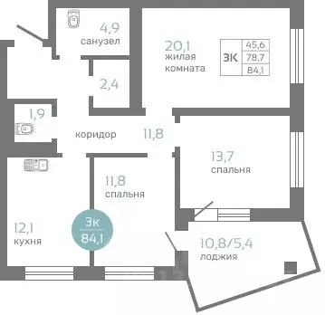 3-к кв. Красноярский край, Красноярск ул. Авиаторов, 7/2 (84.1 м) - Фото 0