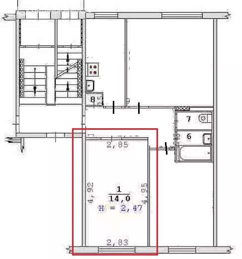 1к в 3-комнатной квартире (14 м) - Фото 2