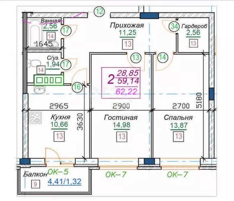 2-к кв. Пермский край, Пермь Переселенческая ул., 98 (64.0 м) - Фото 2
