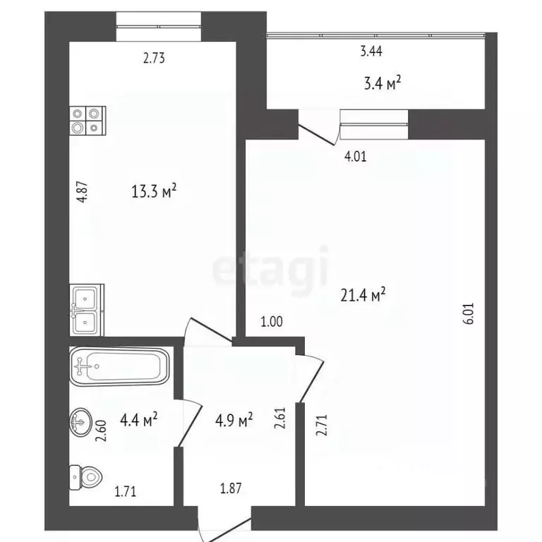 1-к кв. Тюменская область, Тюмень ул. Тимофея Кармацкого, 11 (44.0 м) - Фото 0