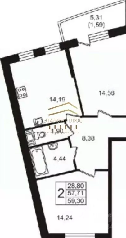 2-к кв. Санкт-Петербург бул. Балтийский, 4 (59.3 м) - Фото 2