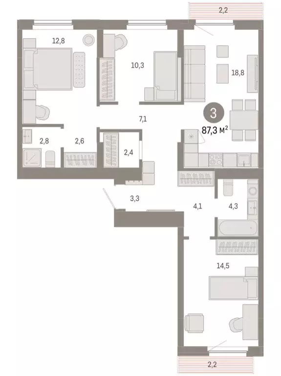 3-комнатная квартира: Новосибирский район, рабочий посёлок Краснообск, ... - Фото 2