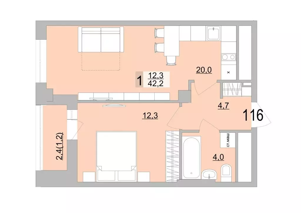 1-комнатная квартира: Екатеринбург, Черкасская улица, 5к3 (42.2 м) - Фото 0