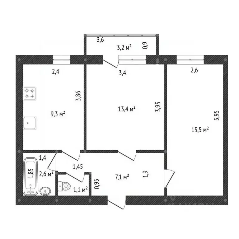 2-к кв. Башкортостан, Давлеканово ул. Карла Маркса, 149 (49.0 м) - Фото 2