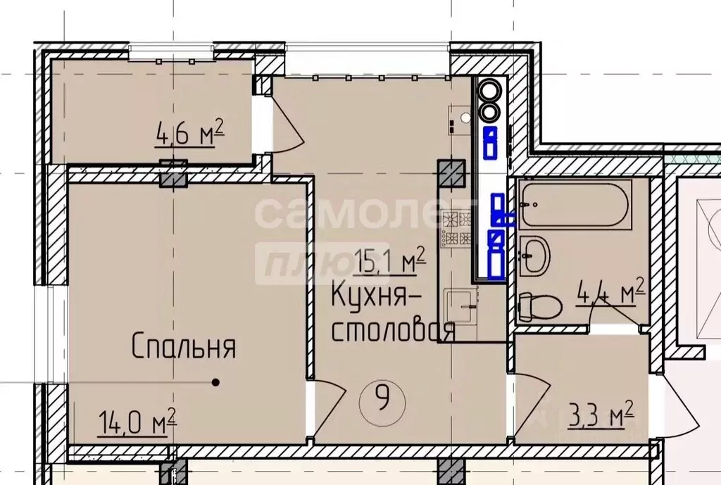 1-к кв. Липецкая область, Липецк ул. И.В. Шкатова, 21 (48.2 м) - Фото 2
