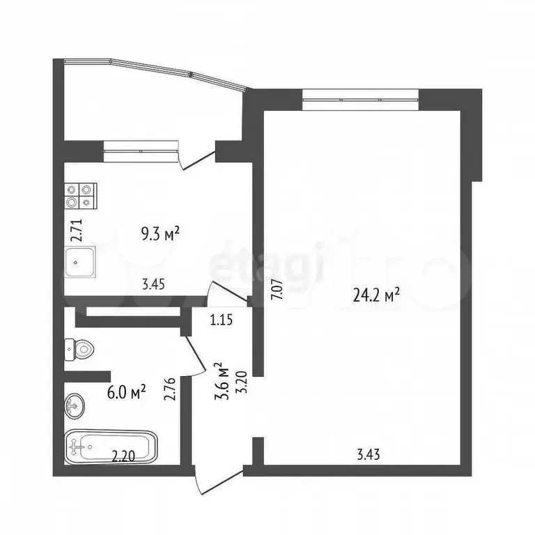 1-к. квартира, 44 м, 6/14 эт. - Фото 1