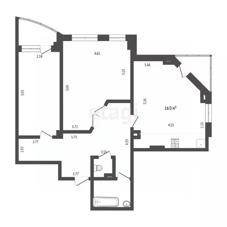 2-к кв. Тюменская область, Тюмень ул. Василия Гольцова, 3 (75.5 м) - Фото 2