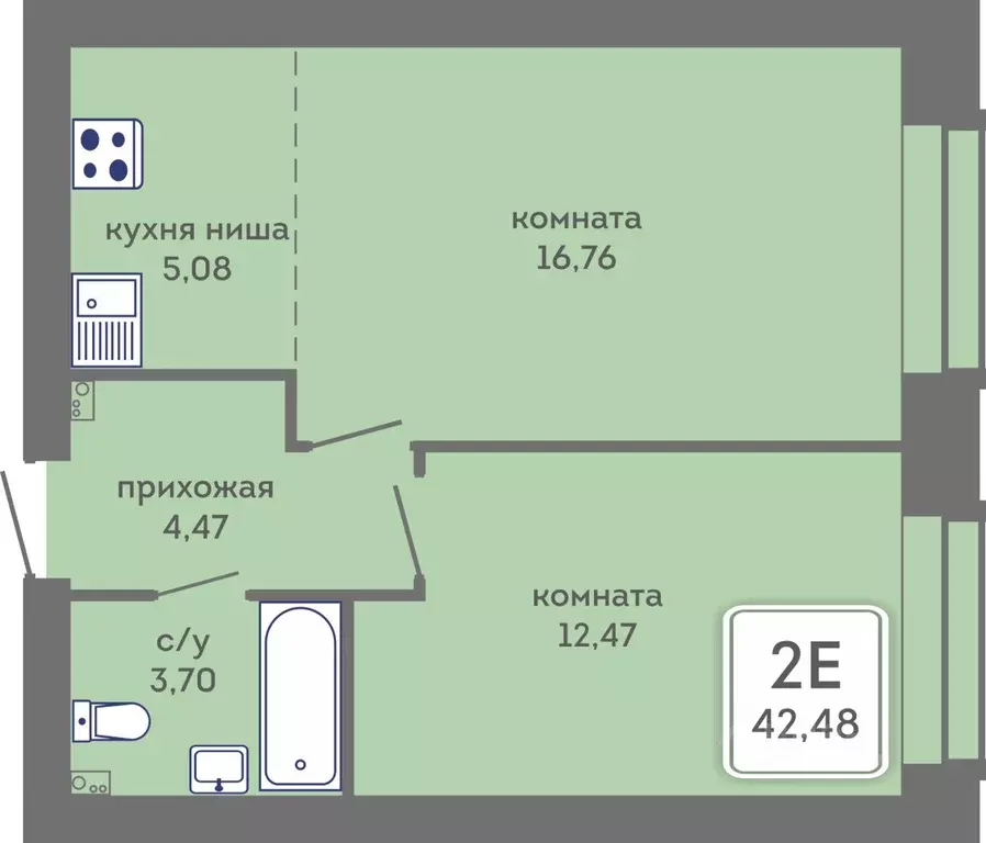 2-к кв. Пермский край, Пермь Кировоградская ул., 28 (42.48 м) - Фото 1
