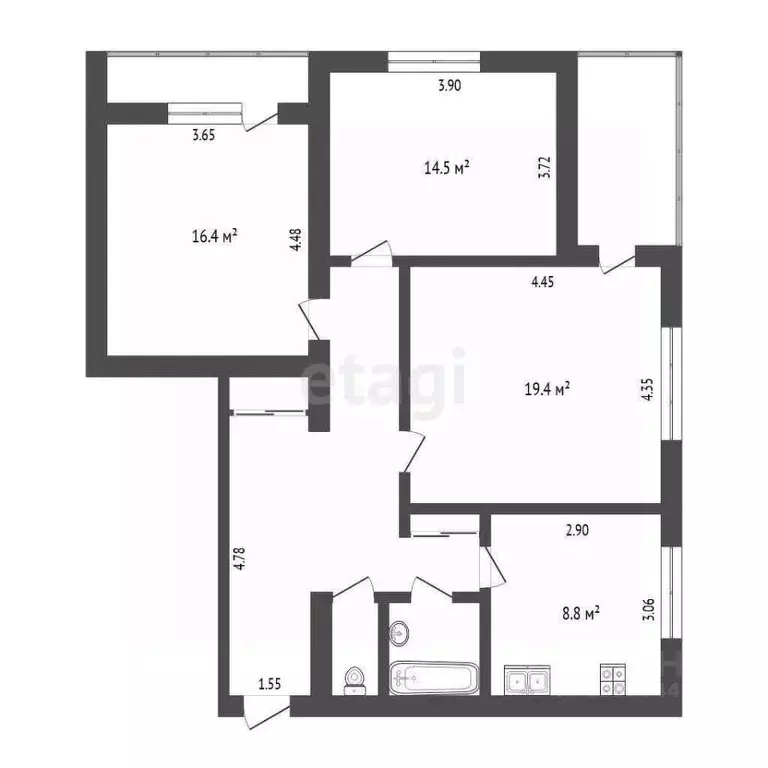 3-к кв. Тюменская область, Тюмень Советская ул., 65 (81.4 м) - Фото 1