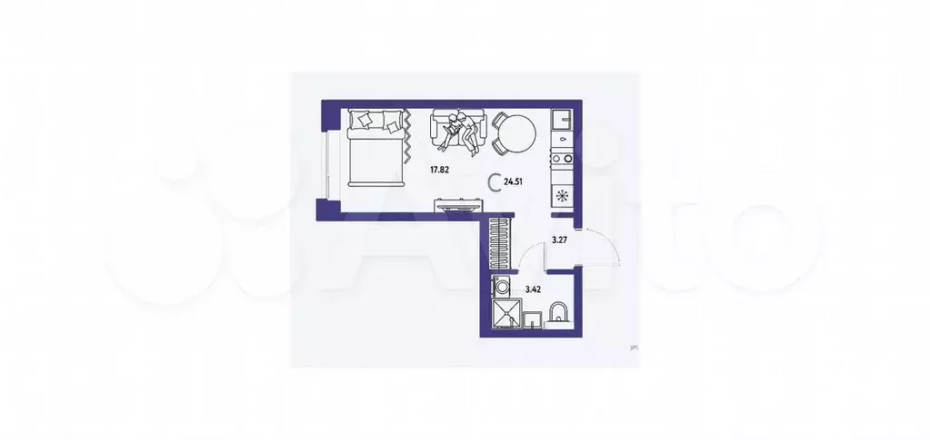 Квартира-студия, 24,5 м, 2/25 эт. - Фото 1