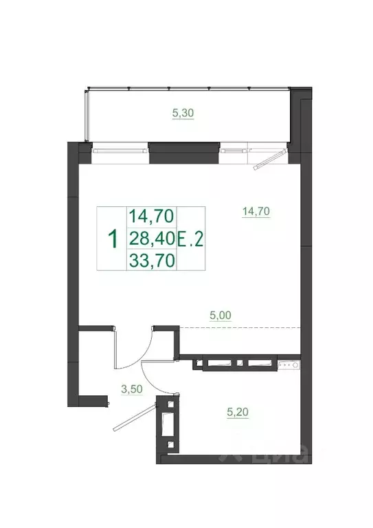 Студия Красноярский край, Красноярск Мясокомбинат мкр, 1 (34.25 м) - Фото 1