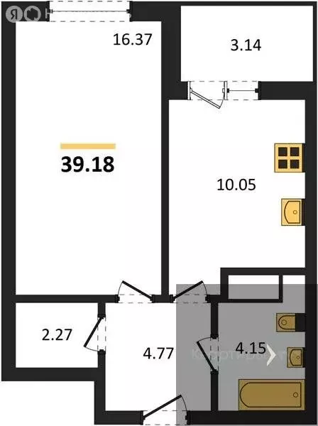 1-комнатная квартира: Воронеж, квартал Учхоз, ЖК Городские сады (39.18 ... - Фото 1
