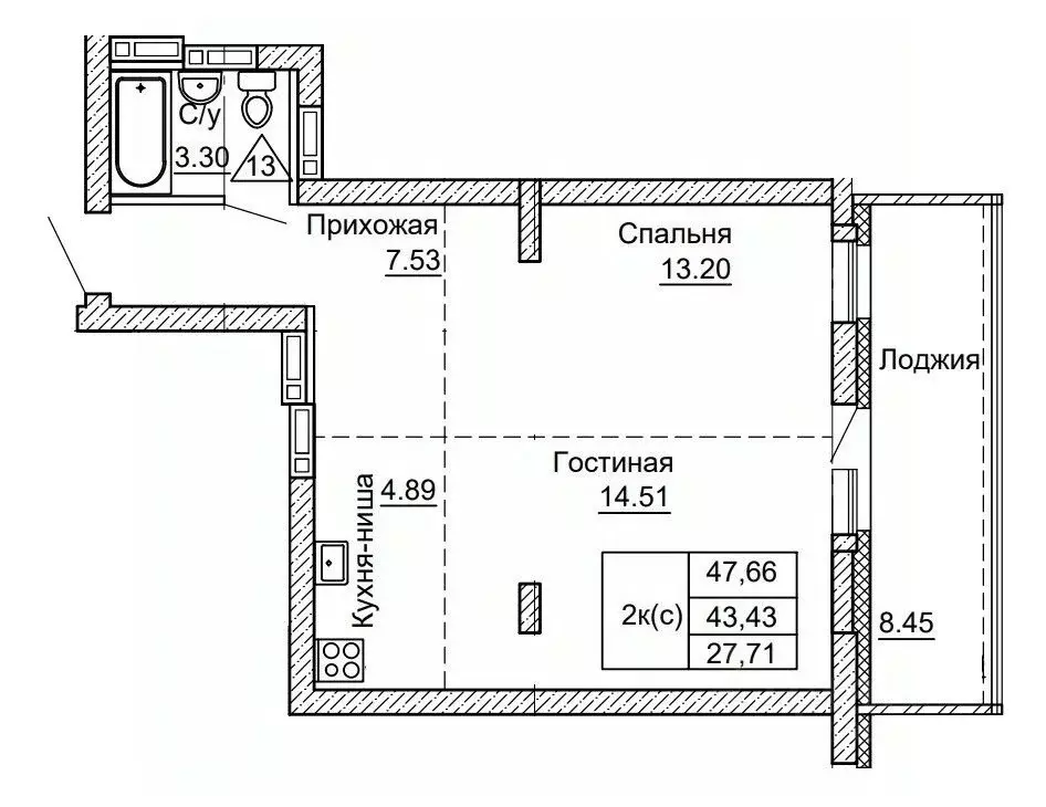 2-к кв. Алтайский край, Барнаул ул. Никитина, 41 (47.66 м) - Фото 0