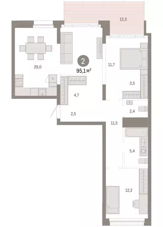 2-комнатная квартира: Новосибирск, Большевистская улица, с48 (95.06 м) - Фото 1