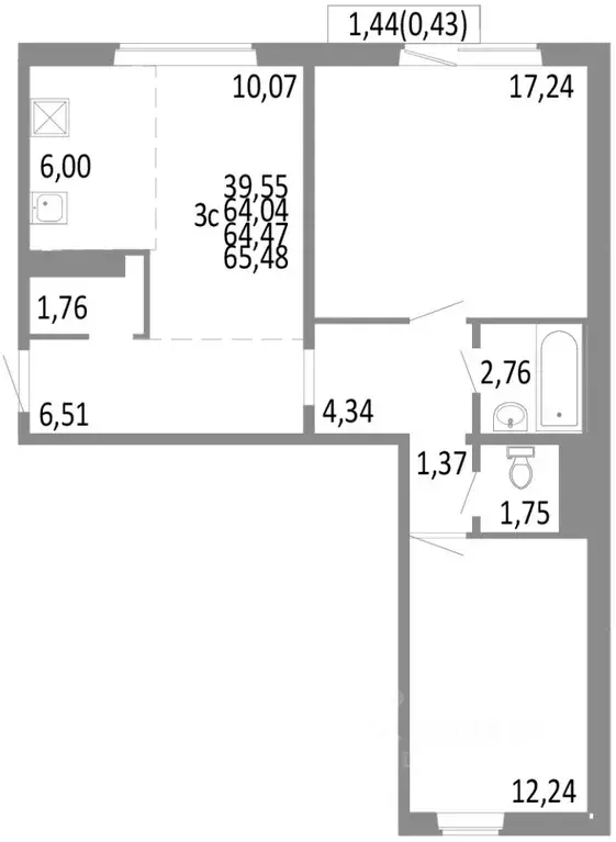 3-к кв. Челябинская область, Челябинск ул. Блюхера, 125В (64.47 м) - Фото 0