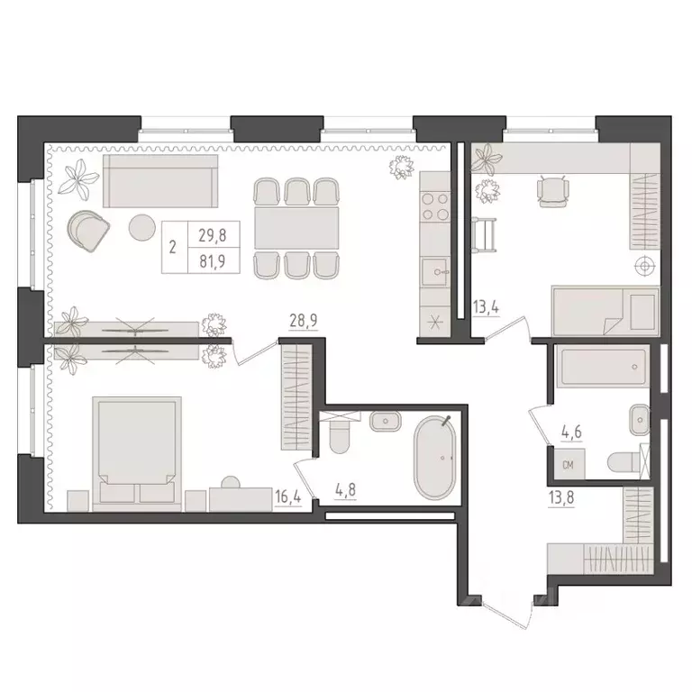 2-к кв. Башкортостан, Уфа 563-й кв-л,  (81.9 м) - Фото 1