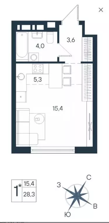 Студия Пермский край, Пермь ул. Космонавта Беляева, 17 (28.7 м) - Фото 1