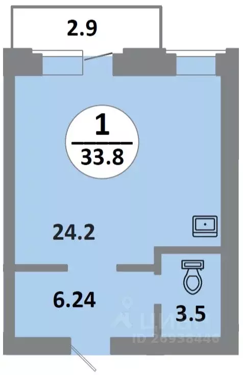 1-к кв. Красноярский край, Красноярск Соколовская ул., 52 (33.8 м) - Фото 0