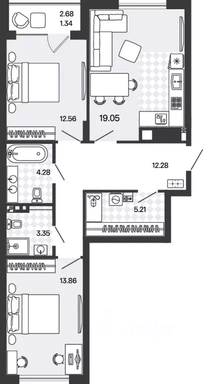 2-к кв. Калининградская область, Гурьевский муниципальный округ, пос. ... - Фото 1
