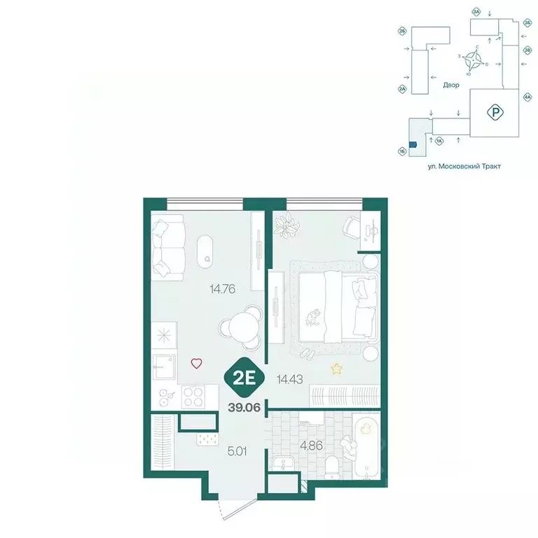 1-к кв. Тюменская область, Тюмень Сибирский жилой комплекс (39.06 м) - Фото 1