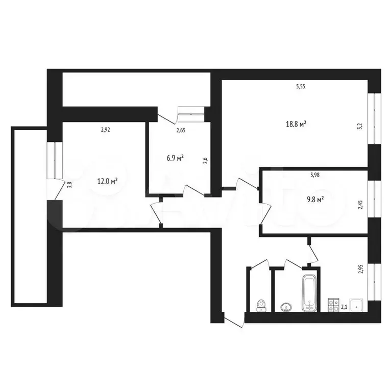 3-к. квартира, 70 м, 2/9 эт. - Фото 0