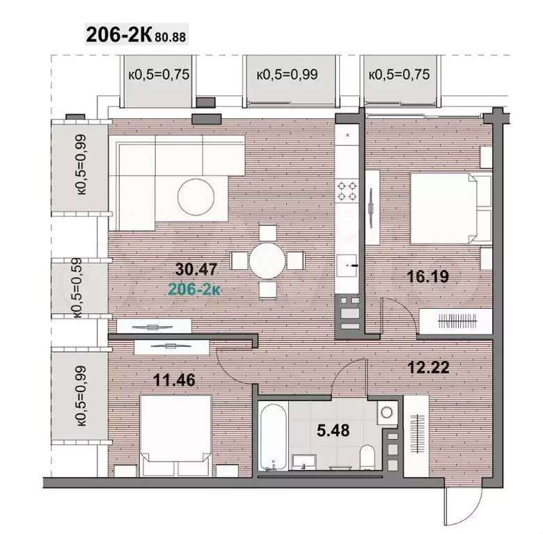 2-к. квартира, 80,9 м, 5/6 эт. - Фото 1