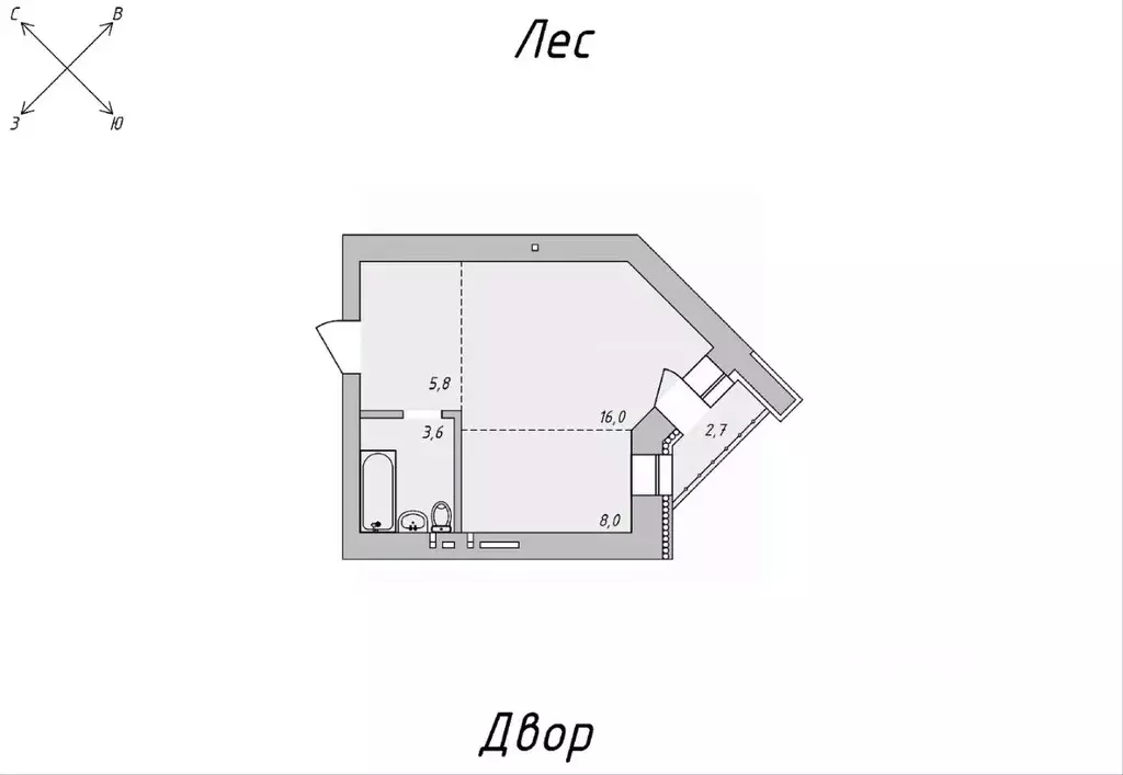 Студия Томская область, Томск Нижний пер., 51 (34.73 м) - Фото 1