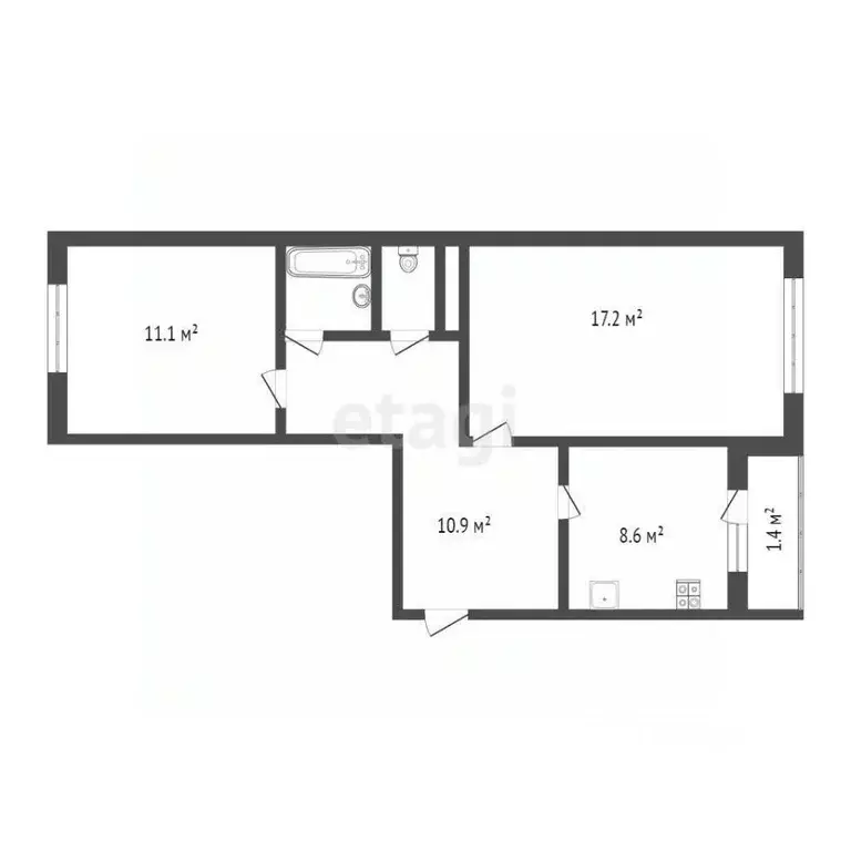 2-к кв. Псковская область, Псков Петровская ул., 12 (53.1 м) - Фото 2