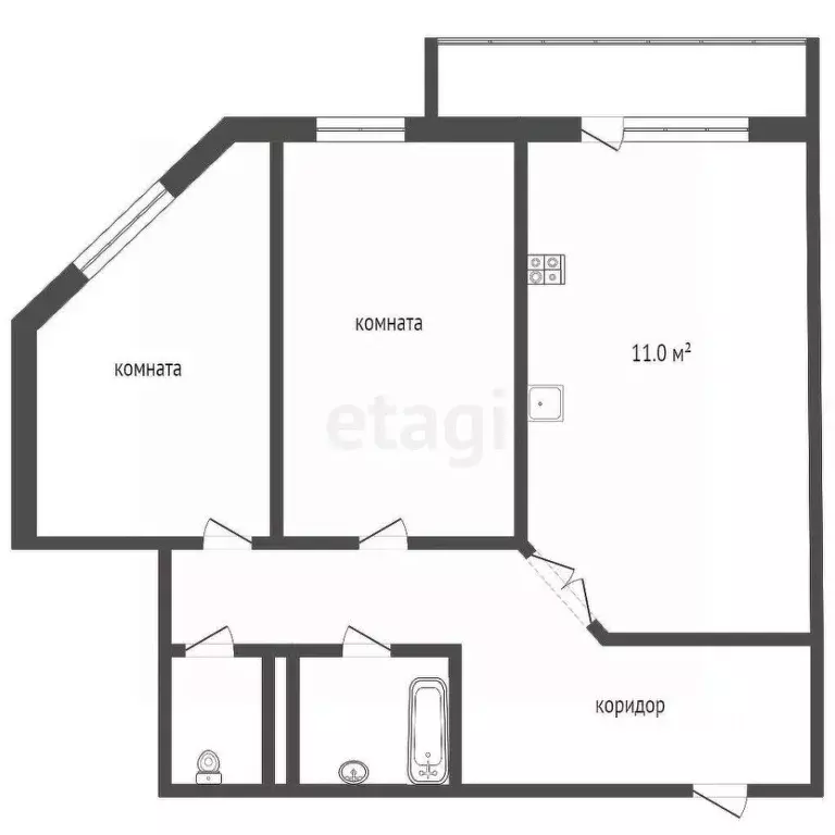 2-к кв. Тюменская область, Тюмень ул. Василия Гольцова, 3 (54.9 м) - Фото 1