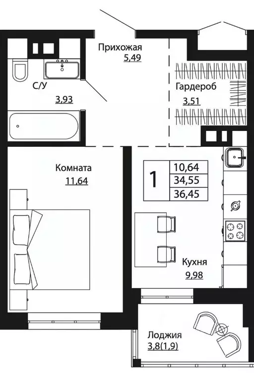 1-к кв. Ростовская область, Ростов-на-Дону ул. Текучева (36.65 м) - Фото 0