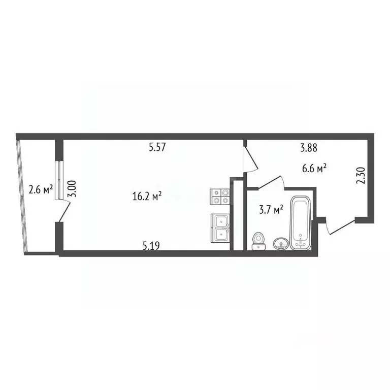 Студия Санкт-Петербург ул. Александра Матросова, 20к2 (26.4 м) - Фото 1